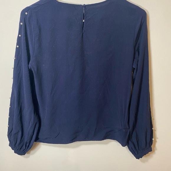 Zara Basics Long Sleeve Blue Blouse With Beads on Sleeve Size Small - Picture 8 of 12